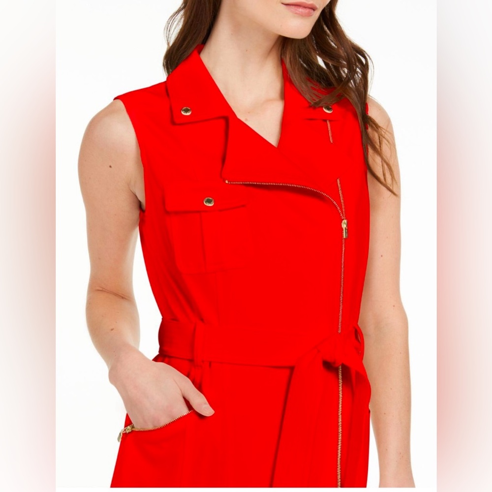 Calvin Klein Zip-Front Belted Dress